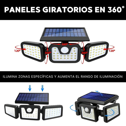 Foco Solar Exterior LED con Sensor de Movimiento – 3 Paneles 270°